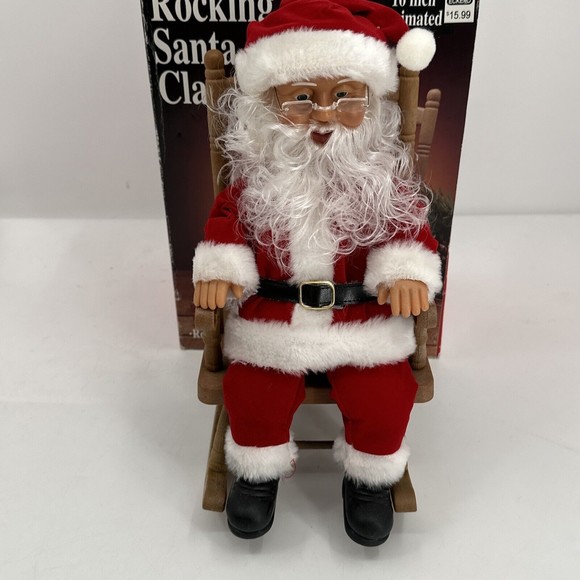 Christmas Santa Claus in Rocking Chair 16" TALL, MUSIC Sings Jingle Bells 1991 - Picture 6 of 13
